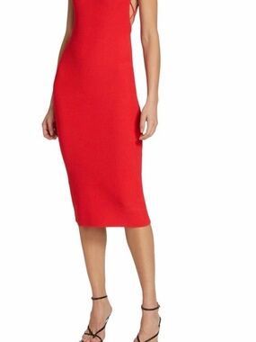 The Sei Halter Strappy Red Midi Texture Knit Dress